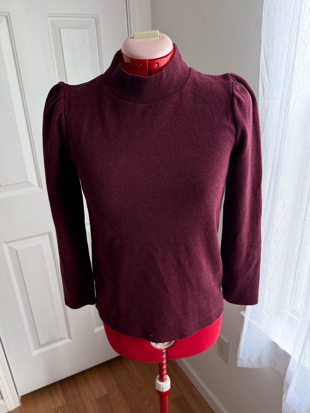 Madewell Burgundy Puff-Sleeve Mockneck Top